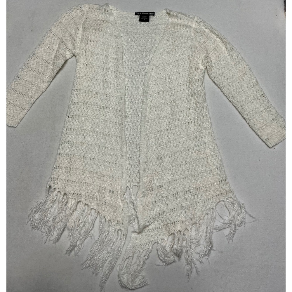 United States Sweaters Cardigan Women Small Ivory Crochet Fringe Boho Open Front